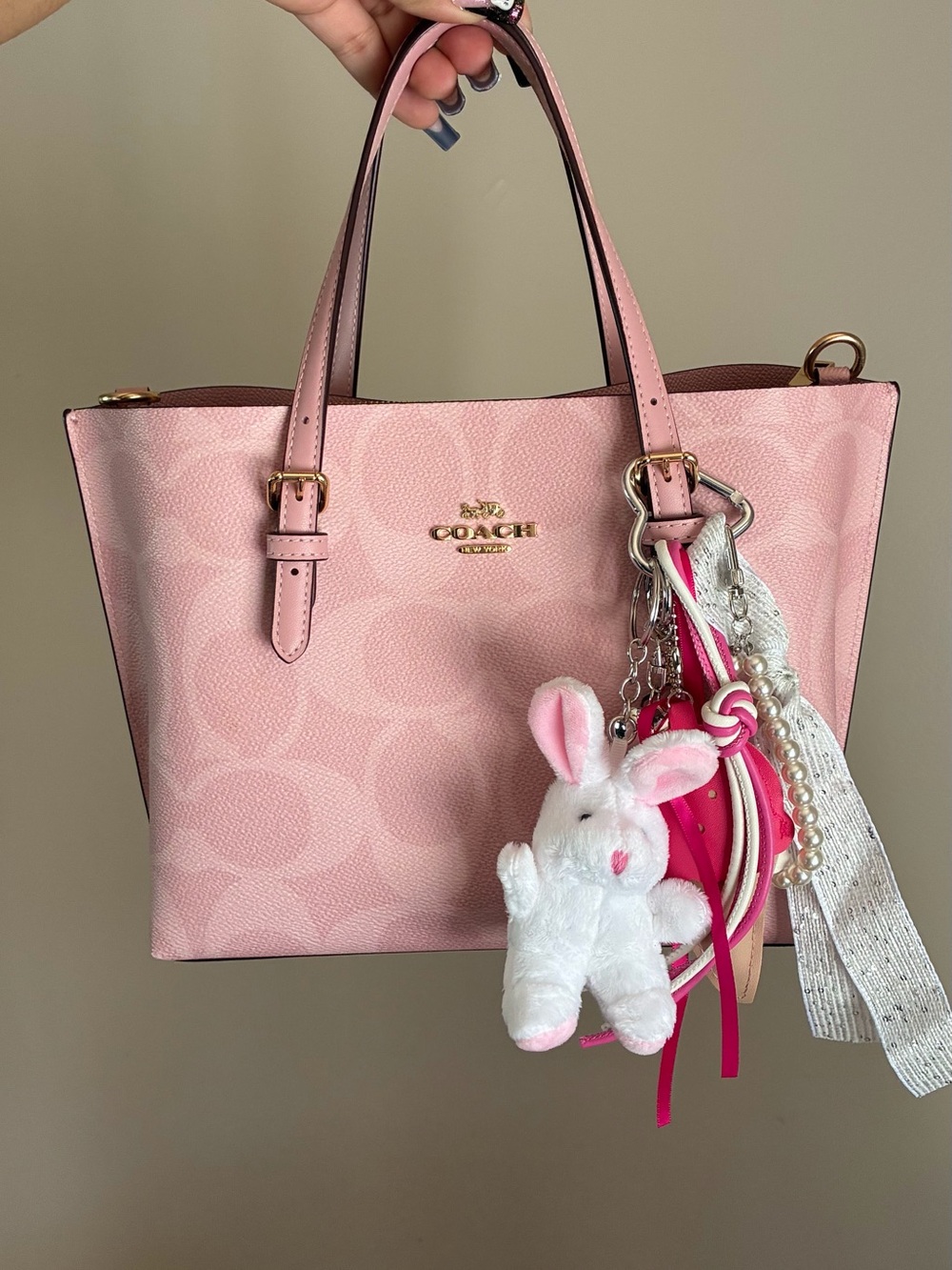 Pink Plush Bunny & Ice Cream Keychain Bag Charm